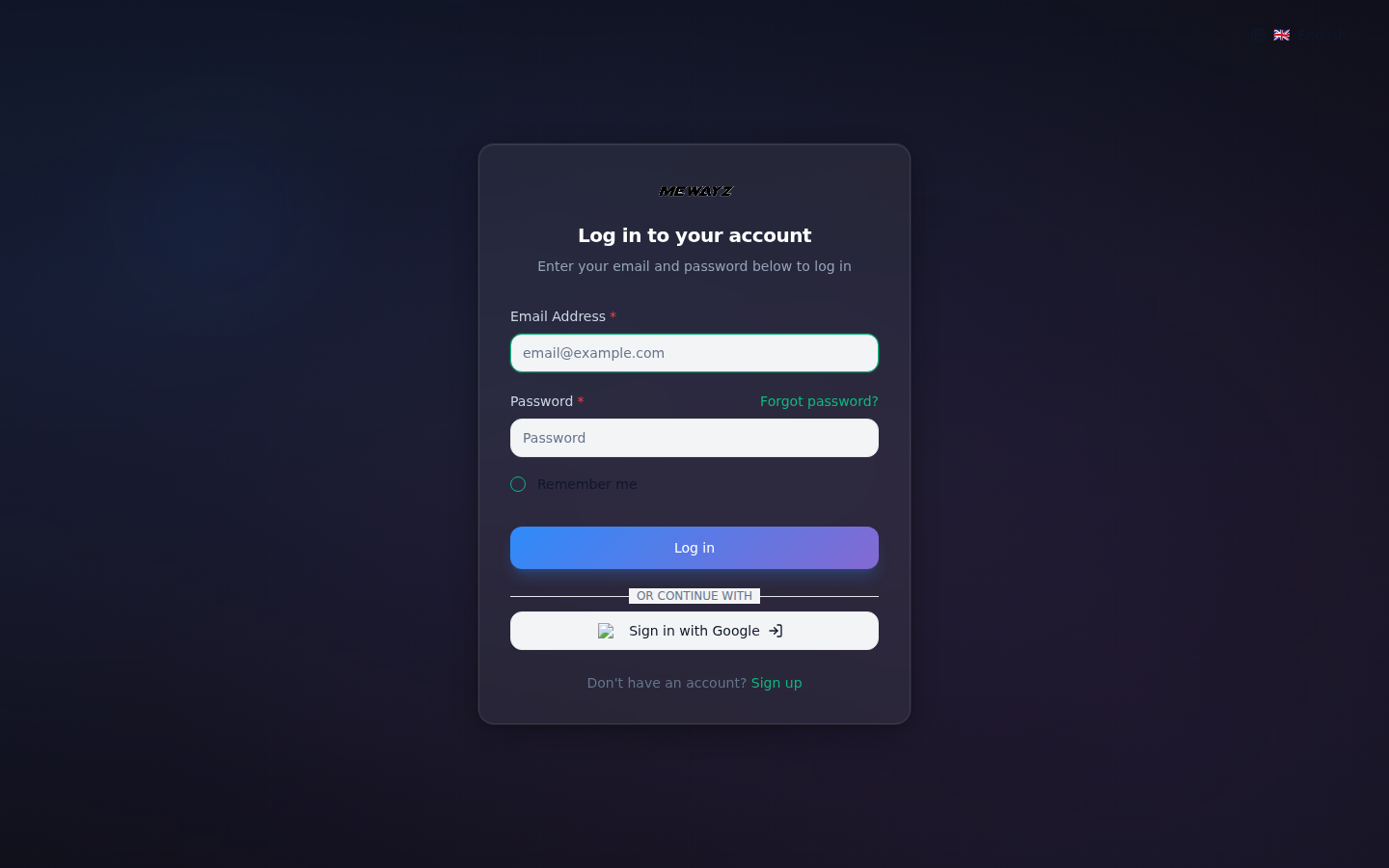 Login page