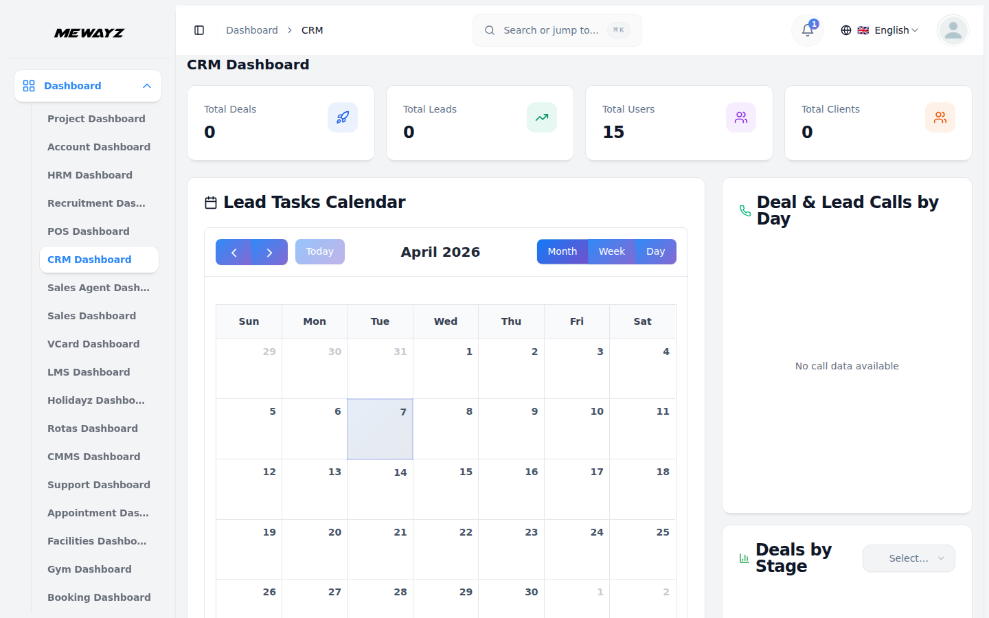 Real estate CRM dashboard — leads and deals