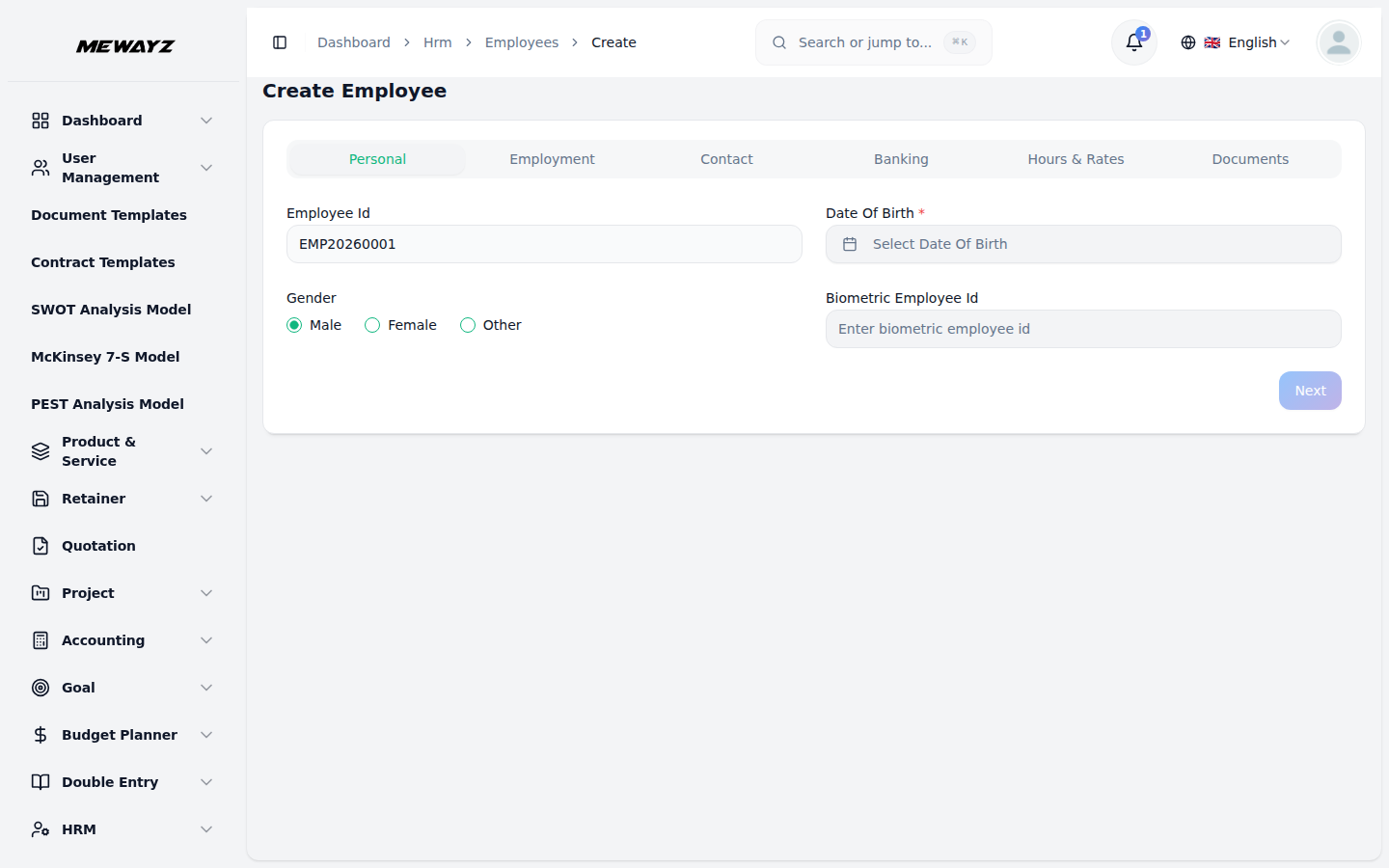 Create employee form