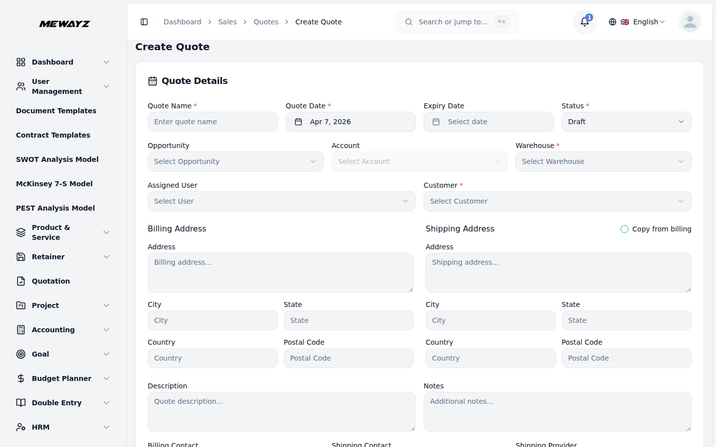 Create quote form