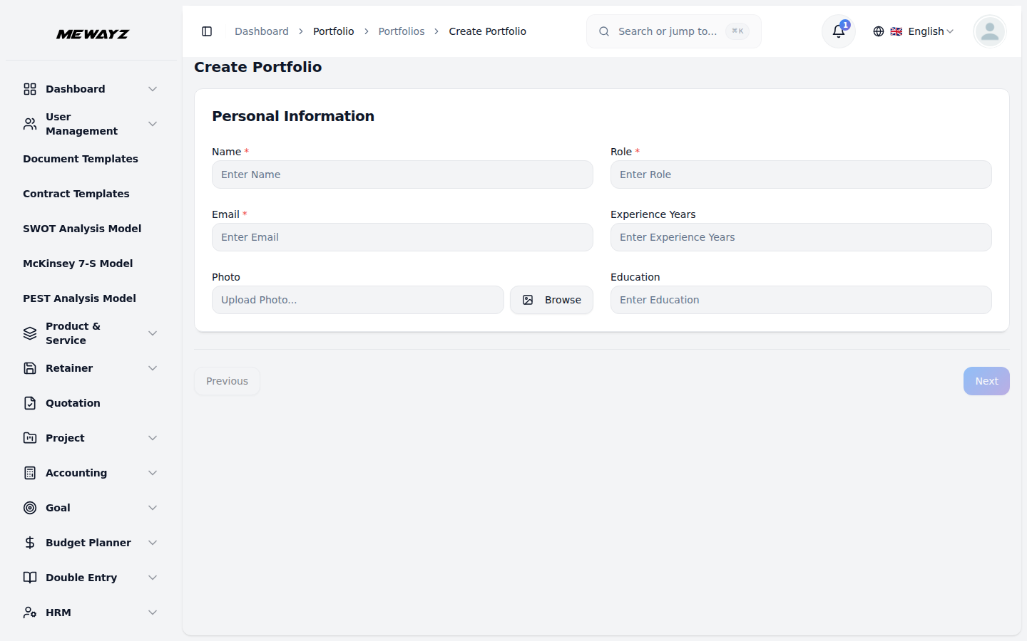 Create portfolio form