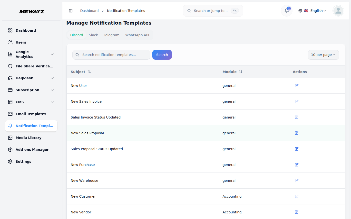 Notification templates