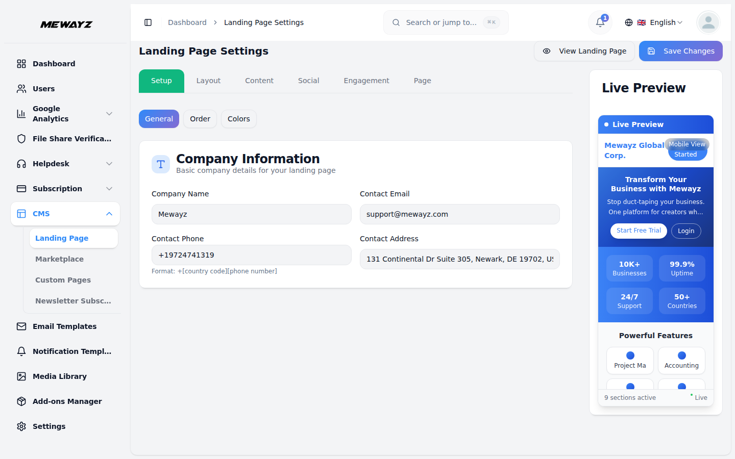 Landing page