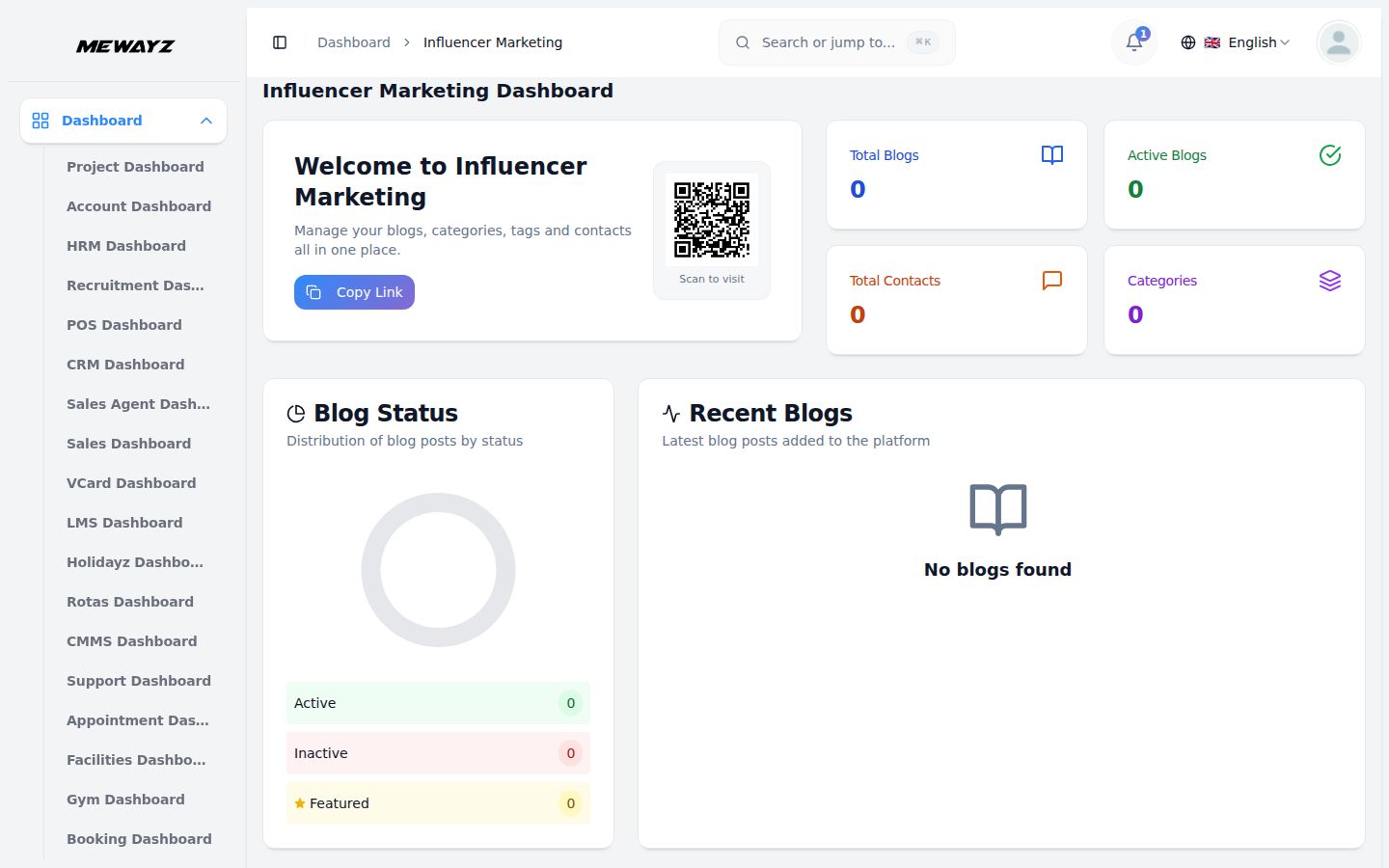 Influencer dashboard