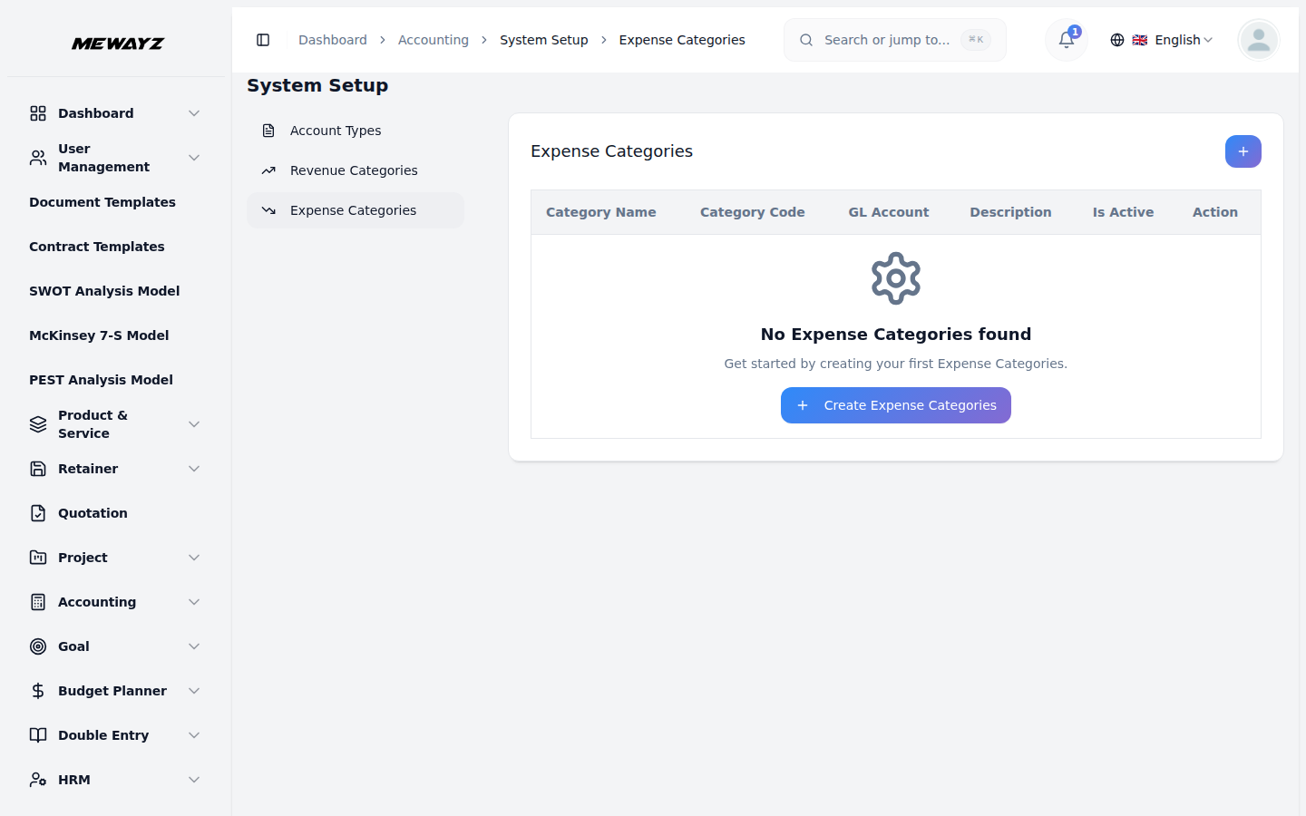Expense categories