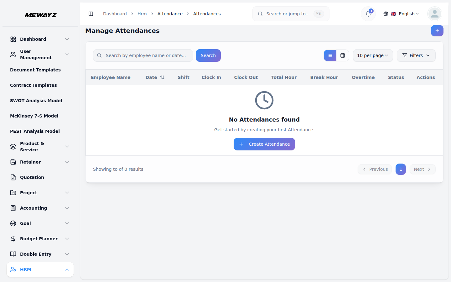 Mewayz Attendance Tracking module screenshot
