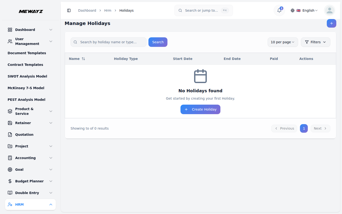 Mewayz Leave Management — Holiday calendar